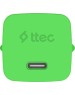 TTEC Сетевое зарядное устройство SmartCharger GAN 45W AVS PD Travel Fast Charger с кабелем USB-C - USB-C 3A. Длина кабеля: 120см. Цвет: неоновый зеленый