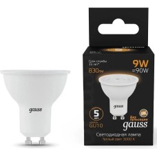 GAUSS Лампа LED GU10, рефлектор, 9Вт, 101506109, одна шт
