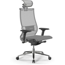 МЕТТА Кресло Samurai S-3 белый сиденье белый сетка с подголов. крестов. алюминий хром