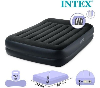 Матрас надувной INTEX Матрас надув.QUEEN PILLOW REST 152x203x42см(+встр.насос 220В) (в коробке) Арт. 64124NP