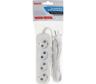 Сетевой удлинитель BURO BU-PSL4.3/W 3м (4 розетки) белый (пакет ПЭ)