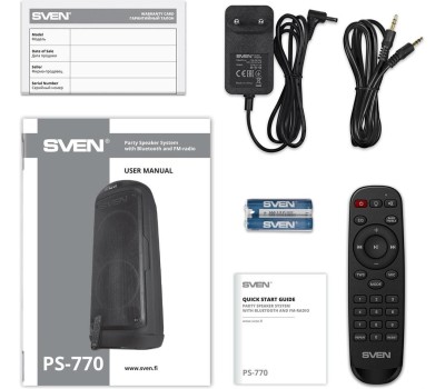 SVEN АС PS-770, черный (100 Вт, TWS, Bluetooth, FM, USB, microSD, LED-дисплей, 4400мА*ч)