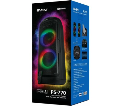 SVEN АС PS-770, черный (100 Вт, TWS, Bluetooth, FM, USB, microSD, LED-дисплей, 4400мА*ч)