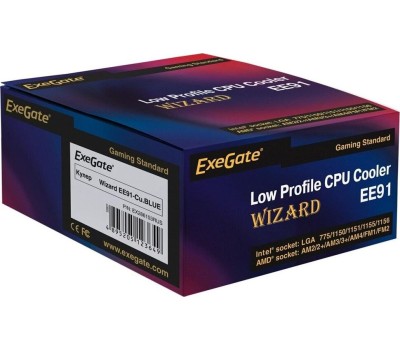 Exegate EX286154RUS Кулер ExeGate Wizard EE91-PWM.Cu.BLUE (Al+Copper, LGA775/1150/1151/1155/1156/1200/AM2/AM2+/AM3/AM3+/AM4/FM1/FM2/754/939/940, TDP 80W, Fan 90mm, PWM, 800-2400RPM, Hydro bearing, 4pi
