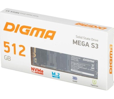 Накопитель SSD DIGMA SSD накопитель Mega S3 DGSM3512GS33T 512ГБ, M.2 2280, PCIe 3.0 x4, NVMe, M.2, rtl