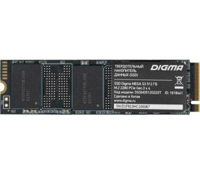Накопитель SSD DIGMA SSD накопитель Mega S3 DGSM3512GS33T 512ГБ, M.2 2280, PCIe 3.0 x4, NVMe, M.2, rtl