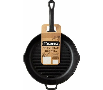 РОССИЯ 0426 Сковорода-гриль чугунная, 26 см, с литой ручкой