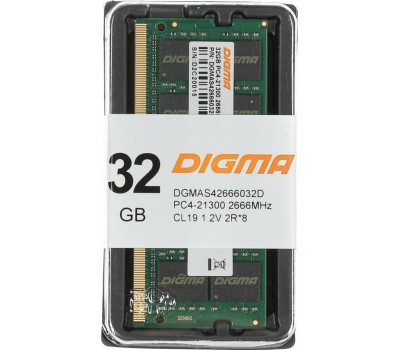 Оперативная память DIGMA Оперативная память DGMAS42666032D DDR4 - 1x 32ГБ 2666МГц, для ноутбуков (SO-DIMM), Ret