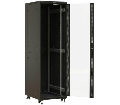 HYPERLINE Шкаф серверный TTBR-4261-DD-RAL9004 напольный, перфорированная двустворчатая передняя дверь, 42U, 600x2055x1000 мм