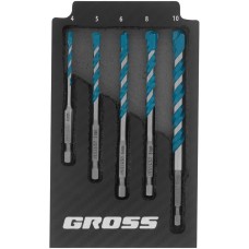 GROSS Набор сверл универсальных, Multipurpose PRO, 6-гр. хвостовик, 4-10мм, 5шт 706017