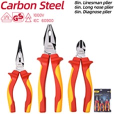 DELI Набор плоскогубцев диэлектрических DL512003T (комбинированные плоскогубцы 200мм, удлиненные плоскогубцы 160мм, диагональные бокорезы 160мм), сталь Cr-V, сертификат VDE для работ под напряжением до 1000 В