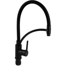 МАГНУС - Смеситель для кухни, гибкий чёрный излив с фиксацией, корпус из нержавеющей стали марки SUS 304, цвет ЧЁРНЫЙ. 9422