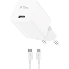 TTEC Сетевое зарядное устройство SmartCharger GAN 30W USB-C PD Travel Fast Charger с кабелем USB-C-USB-C 60W. Длина кабеля: 120см. Цвет: белый