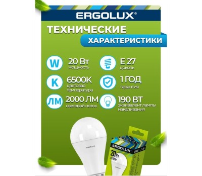 Лампочка светодиодная ERGOLUX (13184) LED-A65-20W-E27-6K
