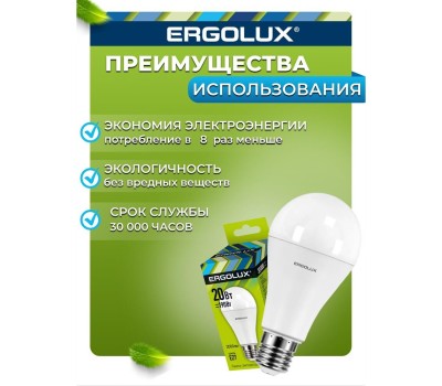 Лампочка светодиодная ERGOLUX (13184) LED-A65-20W-E27-6K