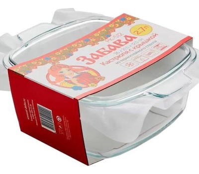 Форма для запекания ЗАБАВА РК-512 Квадратная кастрюля с крышкой из термостойкого стекла 2,7л