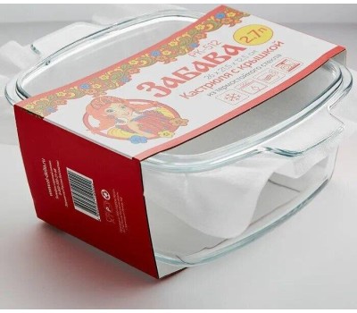 Форма для запекания ЗАБАВА РК-512 Квадратная кастрюля с крышкой из термостойкого стекла 2,7л