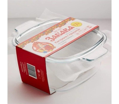 Форма для запекания ЗАБАВА РК-512 Квадратная кастрюля с крышкой из термостойкого стекла 2,7л