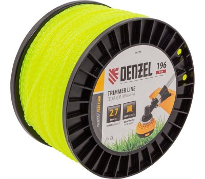 DENZEL Леска для триммера витой квадрат, 2,7мм х 196м, на DIN катушке FLEX CORD 96299