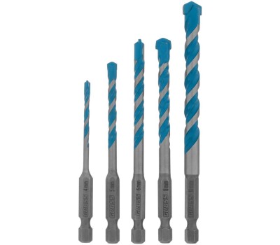 GROSS Набор сверл универсальных, Multipurpose PRO, 6-гр. хвостовик, 4-10мм, 5шт 706017