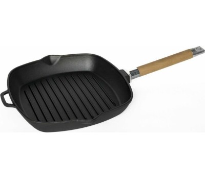РОССИЯ 0624 Сковорода-гриль чугунная, 24 см, со съемной ручкой