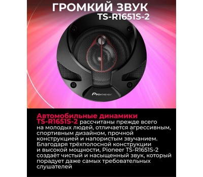 Автоакустика PIONEER Колонки автомобильные TS-R1651S-2, 16.5 см (6 1/2 дюйм.), комплект 2 шт