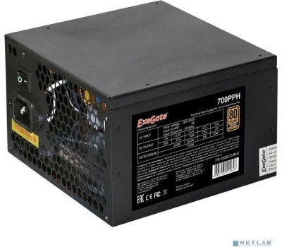 Блок питания Exegate EX282154RUS Блок питания 700W ExeGate 80 PLUS® Bronze 700PPH (ATX, APFC, КПД 89% (80 PLUS Bronze), 12cm fan, 24pin, (4+4)pin, PCIe, 5xSATA, 3xIDE, black, Color Box)