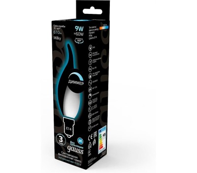 GAUSS Упаковка ламп LED E14, свеча на ветру, 9Вт, 104201209-D, 10 шт