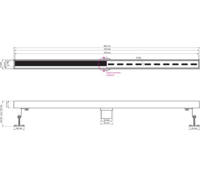 САНАКС - Трап 800х32 мм, нержавеющая сталь, линейный, вертикальный, щелевой, с сухим затвором, двухсторонняя решетка , цвет БРОНЗА. 40068