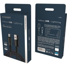 Кабель REXANT (18-7058) USB-A - Lightning 2,4А, 1м, в черной нейлоновой оплетке, со световой индикацией