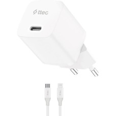 TTEC Сетевое зарядное устройство SmartCharger GAN 30W USB-C PD Travel Fast Charger с кабелем USB-C-Lightning. Длина кабеля: 150см. Цвет: белый