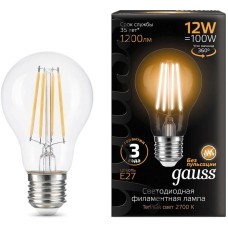 GAUSS Лампа светодиодная Filament 102902112 12Вт цок.:E27 груша 185B св.свеч.бел.теп. грушевидная (упак.:10шт)