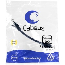 CABEUS Патч-корд PC-UTP-RJ45-CAT.5E-0.15M-BK U/UTP RJ-45 вил.-вилка RJ-45 кат.5E 0.15м черный ПВХ