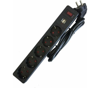 Сетевой фильтр SMARTBUY (SBSP-18U-K) - 5 роз х 1,8 м - черный + 2USB