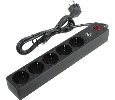 Сетевой фильтр SMARTBUY (SBSP-18U-K) - 5 роз х 1,8 м - черный + 2USB