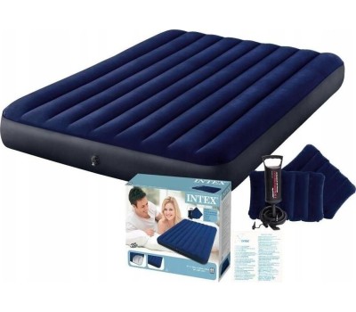 Матрас надувной INTEX Матрас надувной CLASSIC DOWNY AIRBED 152x203x25 см (ручной насос+2 подушки) . Арт. 64765