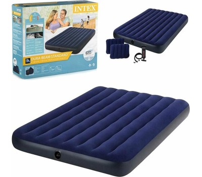 Матрас надувной INTEX Матрас надувной CLASSIC DOWNY AIRBED 152x203x25 см (ручной насос+2 подушки) . Арт. 64765
