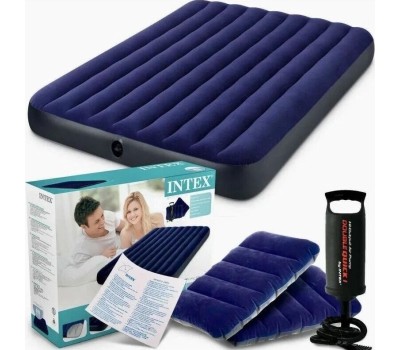 Матрас надувной INTEX Матрас надувной CLASSIC DOWNY AIRBED 152x203x25 см (ручной насос+2 подушки) . Арт. 64765