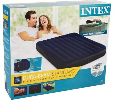 Матрас надувной INTEX Матрас надувной CLASSIC DOWNY AIRBED 152x203x25 см (ручной насос+2 подушки) . Арт. 64765