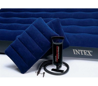 Матрас надувной INTEX Матрас надувной CLASSIC DOWNY AIRBED 152x203x25 см (ручной насос+2 подушки) . Арт. 64765