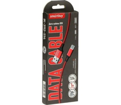 Кабель SMARTBUY (iK-3122-S14rb) S14 Type C красный/черн., 3 А, 2 м