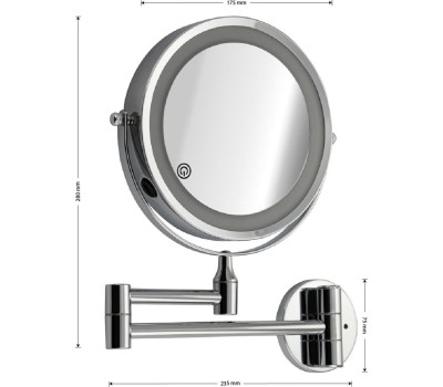 Зеркало САНАКС 75278 Зеркало косметическое, настенное, с LED подсветкой, сенсорное включение, зарядка Type - C, шнур в комплекте, корпус из нержавеющей стали,