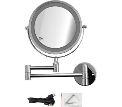 Зеркало САНАКС 75278 Зеркало косметическое, настенное, с LED подсветкой, сенсорное включение, зарядка Type - C, шнур в комплекте, корпус из нержавеющей стали,