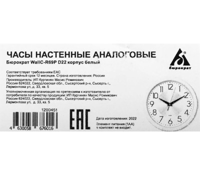 БЮРОКРАТ WallC-R69P, аналоговые, белый