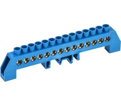 REXANT Шина «N» нулевая в комбинированном синем изоляторе на DIN-рейку 8x12мм 14 групп