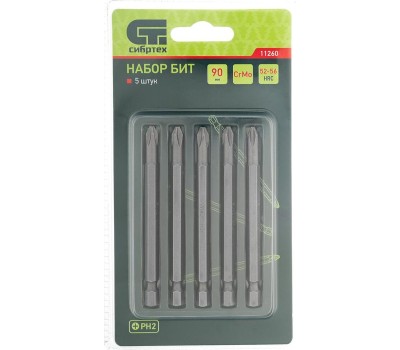 Бита СИБРТЕХ Бита PH2 x 90, сталь CrMo, 5 шт. 11260