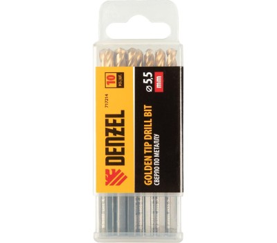 Сверло DENZEL Сверло по металлу, 5,5 мм, HSS-Tin, Golden Tip, 10 шт. 717214