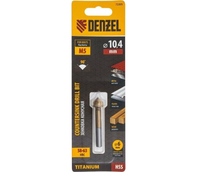 Зенковка DENZEL Зенковка конусная под М5, HSS, по металлу, 6-гранный хвостовик 72305