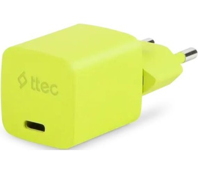 TTEC Сетевое зарядное устройство SmartCharger GAN 20W PD USB-C Travel Fast Charger с кабелем USB-C - Lightning. Длина кабеля: 120 см. Цвет: неоновый желтый