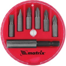 Набор бит MATRIX Набор бит, магнитный адаптер для бит, сталь 45Х, 7 предм., в пласт. закрытом боксе//